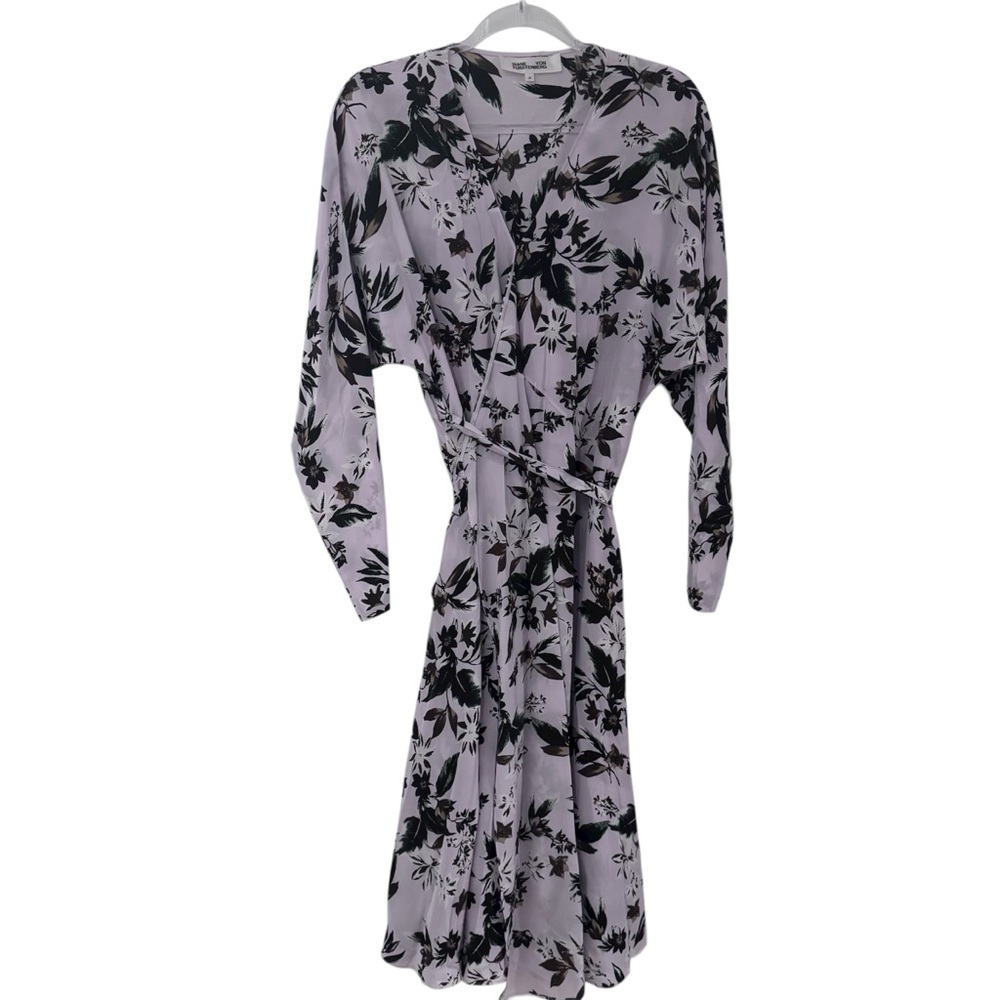 Diane von Furstenberg Elle Silk Crepe Chine Midi Wrap Dress Caribbean Floral M